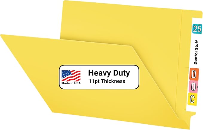 Yellow File Folders, USA Made, Doctor Stuff, No Fasteners, Durable 11pt, Reinforced End Tab, Colored Office & Medical Charts and Patient Chart Folder, Box of 100