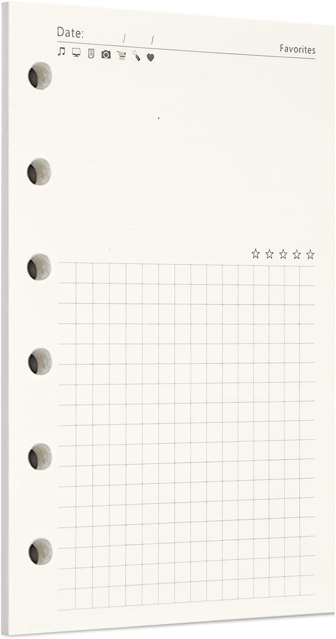 Zelten 1 Pack A7 45 Sheets/90 Pages FavoritesLoose Leaf Punched Paper Refills Paper for 6 Hole Binder Personal Organizer Diary Notebook Refillable Planner