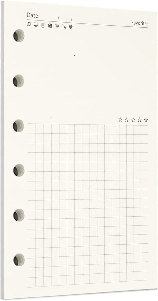 Zelten 1 Pack A7 45 Sheets/90 Pages FavoritesLoose Leaf Punched Paper Refills Paper for 6 Hole Binder Personal Organizer Diary Notebook Refillable Planner