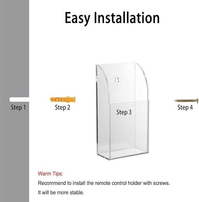 Hipiwe Wall Mount Remote Control Holder Clear Acrylic Media Organizer Storage Box Coffee Table and Nightstand Convenient Remote Control Caddy (One Compartment)