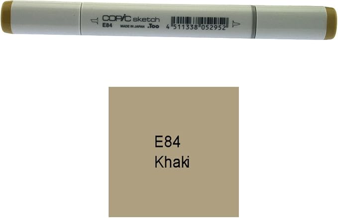 Copic Sketch Marker, Oval Shaped Barrel, Medium Broad and Super Brush Nibs, E84 Khaki (E84-S)
