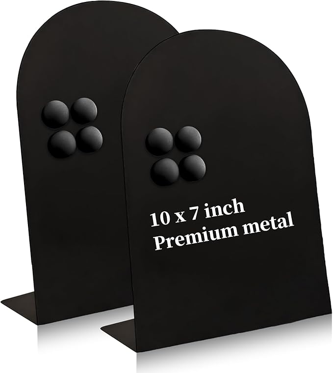 2 Pcs Black Magnetic Bulletin Board for Tabletops - 10x7 Inch Arched Memo Display Easel Stand with 8 Magnets, Metal Memo Board for Home, Office, School, Kitchen, Restaurant Supplies