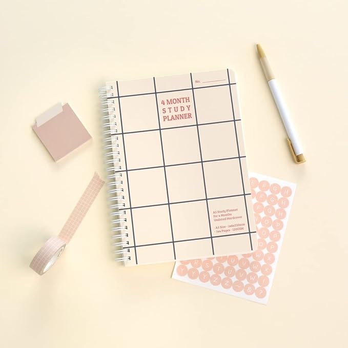 Monolike Checkers 4 Month Study Planner, Beige - Academic Planner, Weekly & Monthly Planner, Study plan