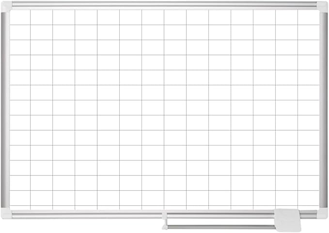 MasterVision Planning Board Magnetic 2" x 3' Grid Dry Erase, 36" x 48", Whiteboard with Aluminum Frame,Silver