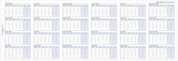 Filofax Calendar Diary Refill, Personal/Compact Size, Four-Year Vertical Planner, White Paper, English, 2026 (C68403-26)