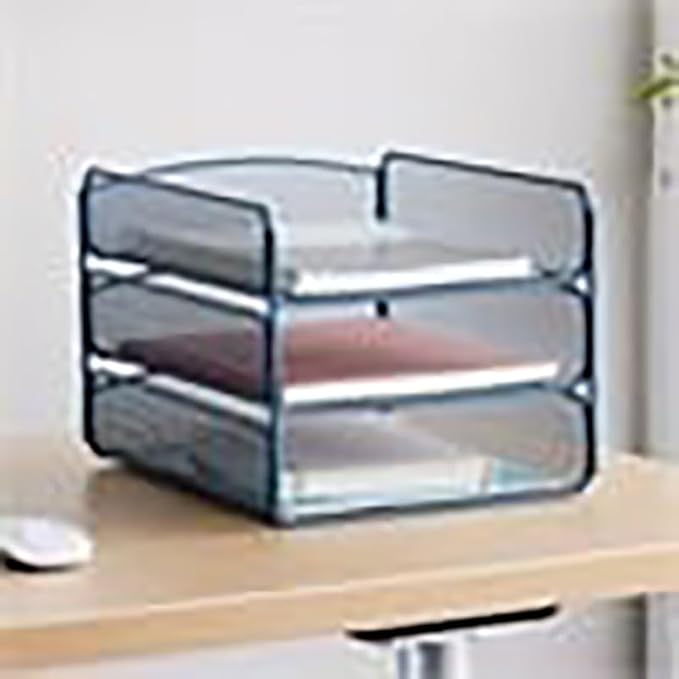Scranton & Co 3-Tray Steel Mesh Desk Organizer, Blue Powder Coat Finish, 8" H x 9.25" W x 11.75" D, Letter-Size Paper Holder, Durable Office Supply Organizer for File Storage