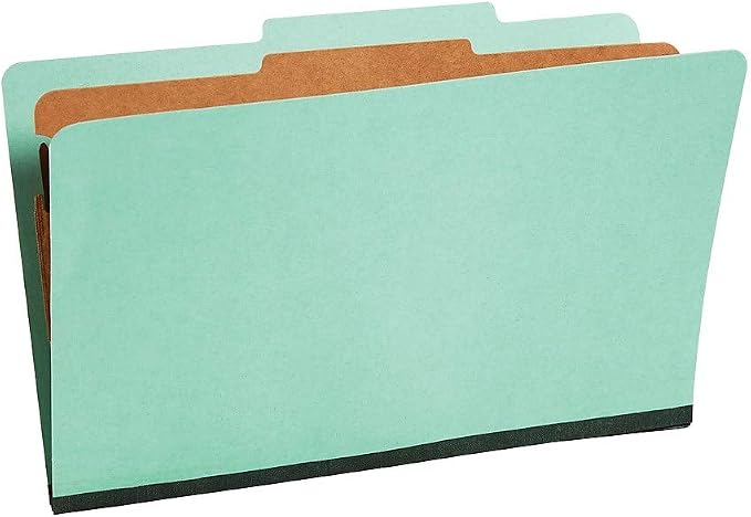 Staples Colored Pressboard Classification Folder, Legal Size, 1 Partition, Green, Durable Construction, 20/Pack