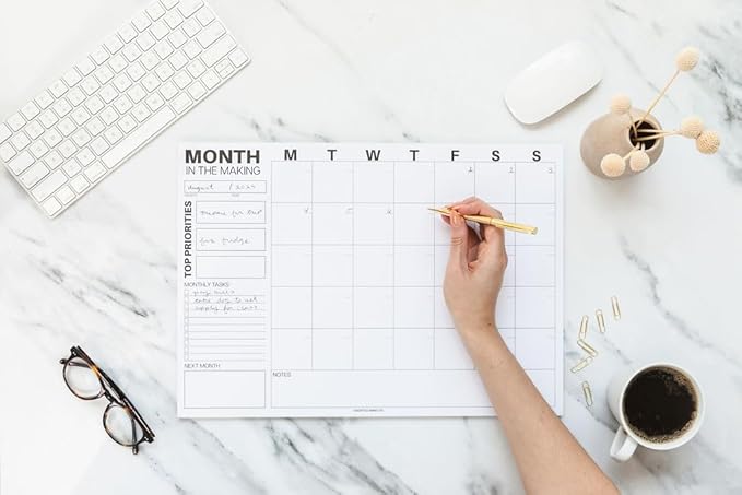 Undated Monthly Planning Calendar Sheets by Sorted Mind Co - 24 Tear-Off Sheets A3 Size - Premium Planner Pad for Students Office & Home Organization - Large Organizer for Goals Tasks To Do Lists