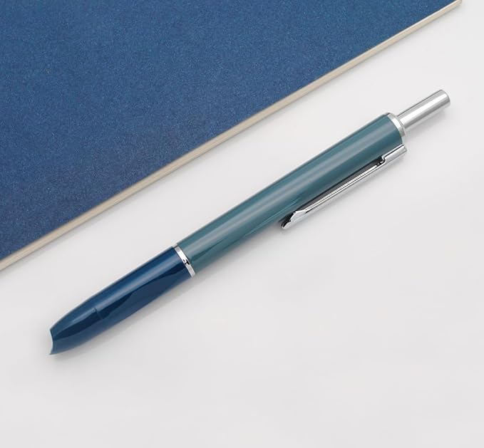 OASO K016 Retractable Fountain Pen Set 0.5mm with 4pcs Blue Ink Cartridges Smooth Writing for School Students (Deep Sea Blue)