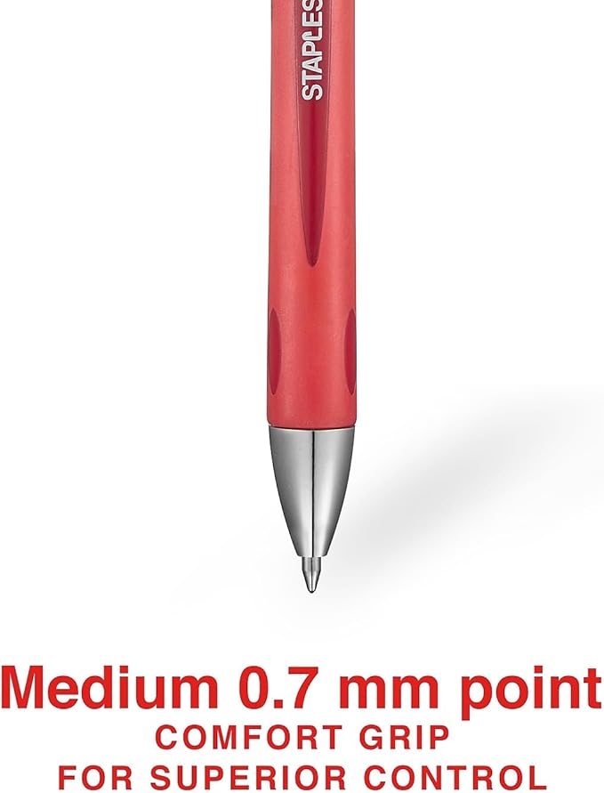 STAPLES Retractable Gel Pens, Medium Point 0.7mm, Red Ink, 12 Pack – Sonix Smooth‑Writing Gel Pens for Editing & Office Use