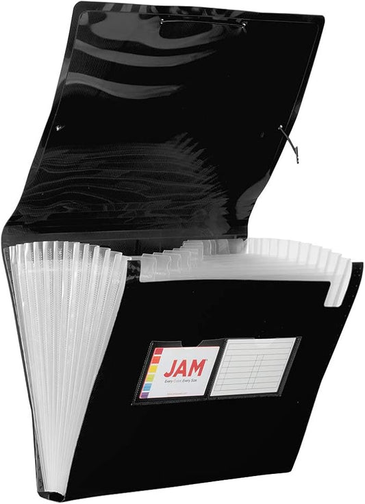 JAM PAPER Accordion Folders - 13 Pocket Plastic Expanding File - Letter Size - 9 x 13 - Black - 2/Pack