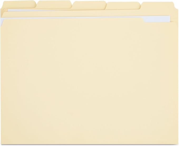 Universal 16115 File Folders, 1/5 Cut Assorted, Two-Ply Top Tab, Letter, Manila, 100/Box