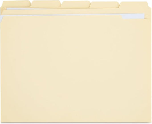 Universal 16115 File Folders, 1/5 Cut Assorted, Two-Ply Top Tab, Letter, Manila, 100/Box