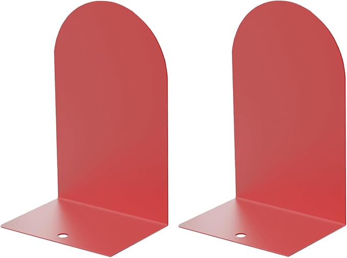 MerryNine Metal Book Ends, 2 Pack Red Bookends for Shelves, Book Holder for Heavy Books, Book End for Kids Books, Decoration Bookend for Home Office (2, Red)