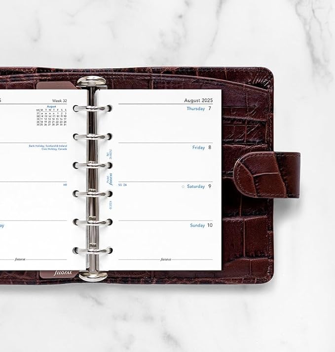 Filofax Calendar Diary Refill, Pocket Size, Week-to-View, Academic, White Paper, Unruled, English, August 2025 to July 2026 (C68252-26)
