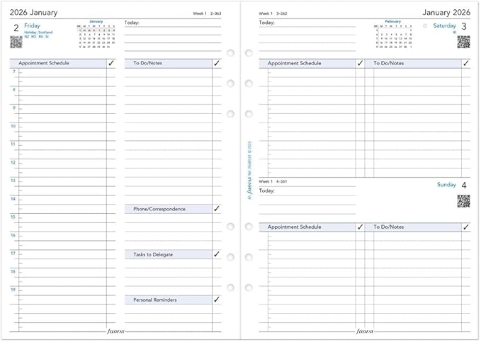 Filofax Calendar Diary Refill, A5 Size, One Day on One Page with Appointments, Business Diary, White Paper, English, 2026 (C68519-26)