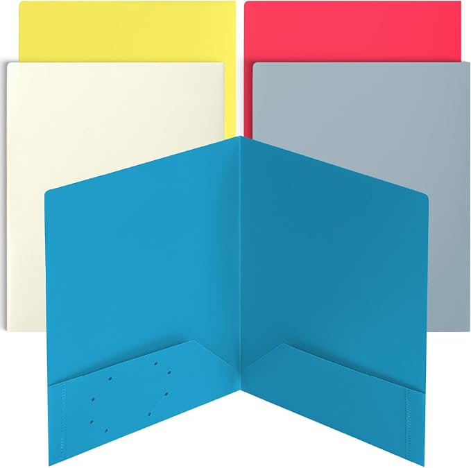 Mr. Pen- Plastic Folders with Pockets, 5 pcs, Aesthetic File Folder with Business Card Slot, 2-Pocket Folder, Back to School, Office, Filing Supplies