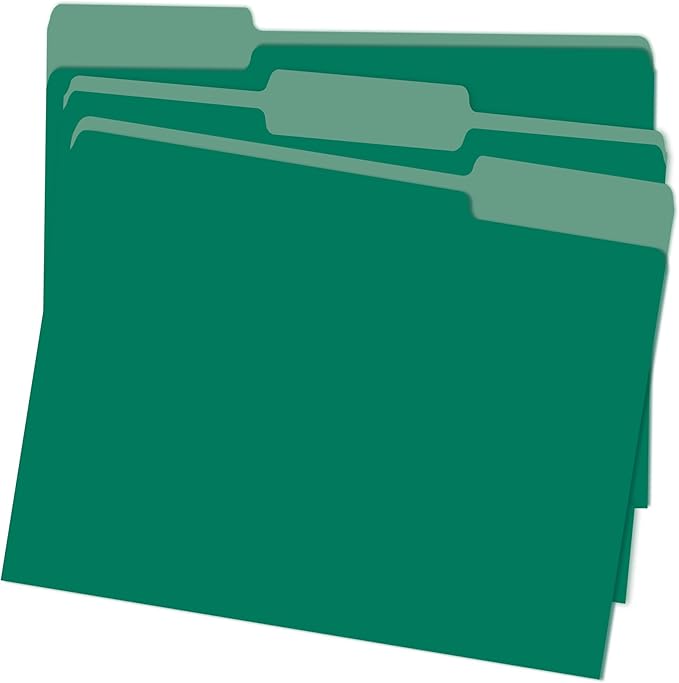 pmybupo File Folders,18 Pack Two-Tone Colored File Folders Letter Size,Green Folders for School Office Supplies Documents Organization-1/3-Cut Tabs