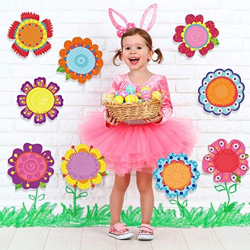 Blulu 45 Pieces Flowers Cut-Outs Springtime Classroom Blooms Decoration Colorful Flowers Cutouts Versatile Cutouts with Glue Point for Bulletin Board School Summer Party Crafts, 5.9 x 5.9 Inch