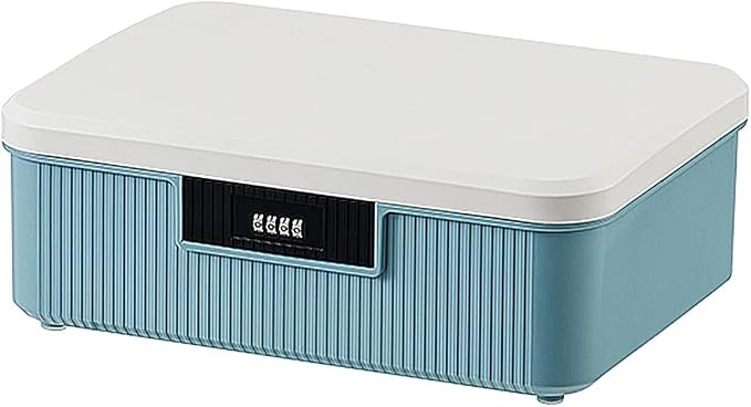 Lockable Storage Container Bin with Combination Lock - 4.2 Gallon Capacity Organizer Box & Plastic Trunk for Office/Home Security | Heavy Duty ABS Storage Box, White&Blue
