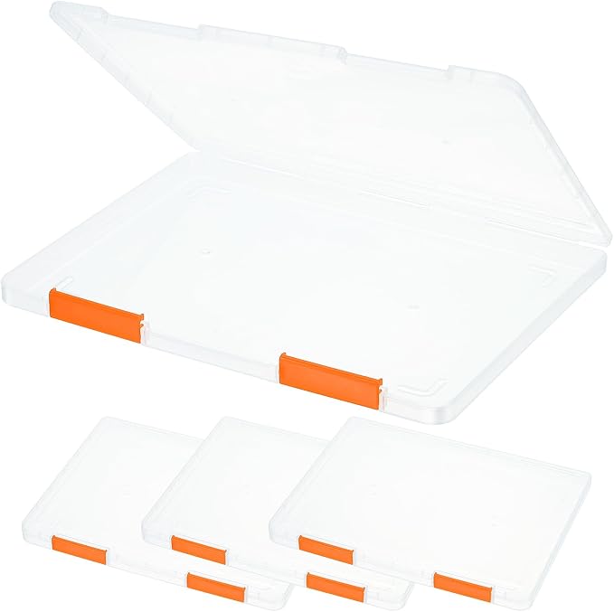 PATIKIL Clear A4 File Portable Project Case with Buckle Plastic Storage Box for 8.5" x 11" Letter Paper Scrapbook Paper Storage Case, 4Pcs, 12.2"x9.1"x0.8", Orange