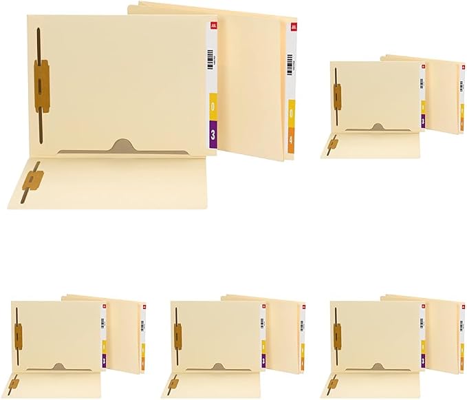 Smead End Tab Fastener File Folder with Full Pocket, 2 Fasteners, Reinforced Straight-Cut Extended Tab, Letter Size, Manila, 50 per Box (34101) (Pack of 5)