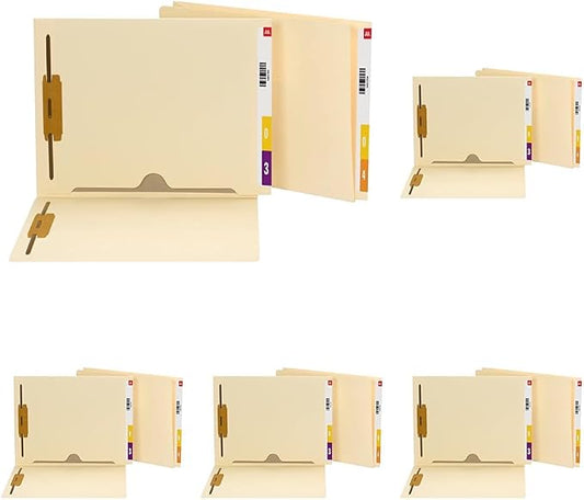 Smead End Tab Fastener File Folder with Full Pocket, 2 Fasteners, Reinforced Straight-Cut Extended Tab, Letter Size, Manila, 50 per Box (34101) (Pack of 5)