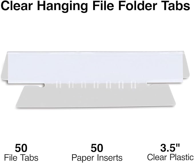 Staples Plastic Tabs, 3.5" x 5/8", Clear Self‑Adhesive Filing Tabs for Binders, Folders & Projects – 50/Pack