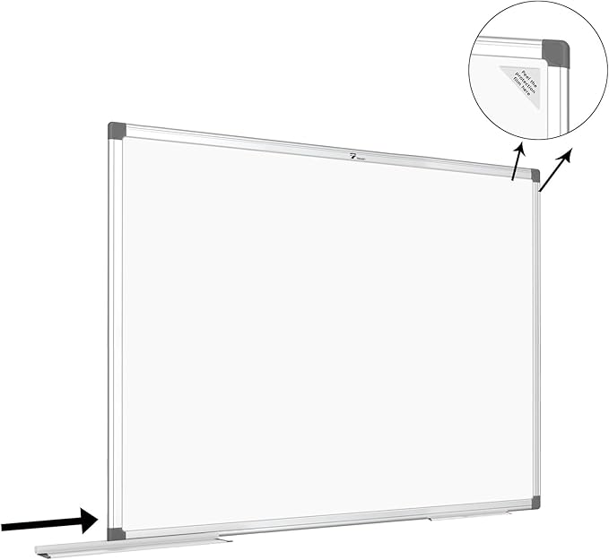TOWON Silver Border Whiteboard Dry Erase, 72x48 in White Board Dry Erase, Presentation Magnetic Aluminum Framed Whiteboard, Dry Erase Board Wall Mounted with Markers, Pen Tray, Magnets, Cleaning Wipe