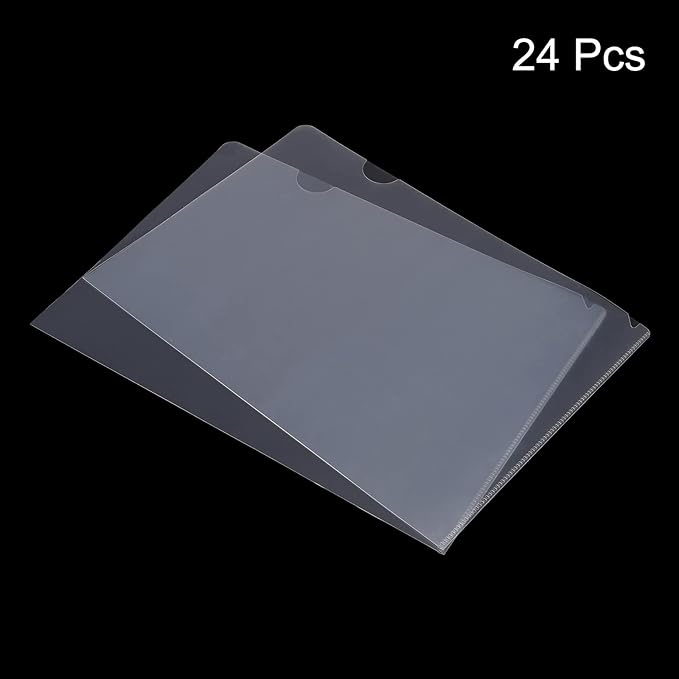 PATIKIL L Type Folders 24 Pack A4 Plastic File Project Pockets Clear Paper Document Jacket Sleeve for Office, Transparent