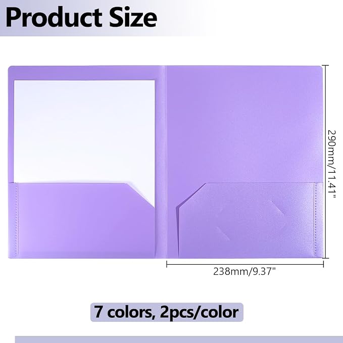 WADORN 14 Pcs Plastic Folders with Pockets, 7 Styles Document Folders Poly File Holds 11x9 Inch Paper Pocket Folder Durable Divider Folder Back to School Supplies for School Office Business Home