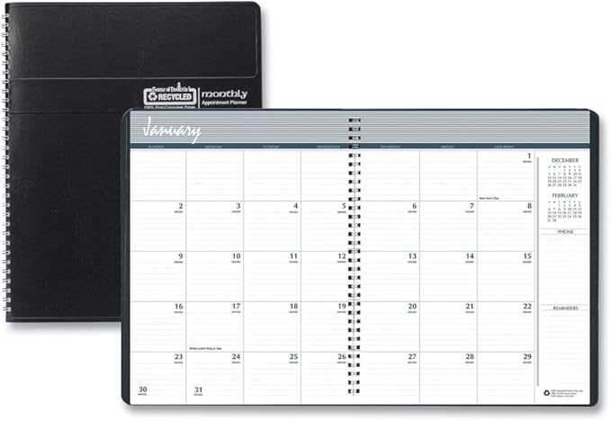 House of Doolittle 2026 Monthly Planner 8.5" x 11", Faux Leather Cover, Black (26202-26)