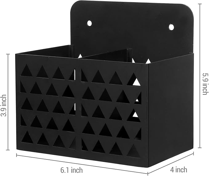 MyGift Dry Erase Marker Holder Wall Mounted with Triangle Cutout Design Modern Black Metal 2 Compartment Office Supplies Storage Bin Organizer, Desktop Pen Pencil Holder