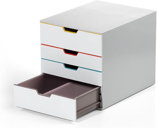 Durable VARICOLOR 4 Drawer Unit - White Desktop Drawer Set with 4 Color Coded Draws - Letter Size Files - Perfect for Storing Documents and Paper Work