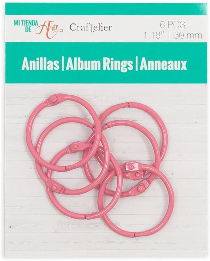 Craftelier - Set of 6 Metal Binding Rings for Scrapbooking, Card Making and Other Craft Projects | Rings for Photo Albums, Notebooks or Diaries | Size Ø 30 mm - Fuchsia Pink Colour