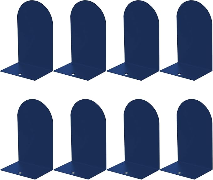 MerryNine Metal Book Ends, 8 Pack Blue Bookends for Shelves, Book Holder for Heavy Books, Book End for Kids Books, Decoration Bookend for Home Office