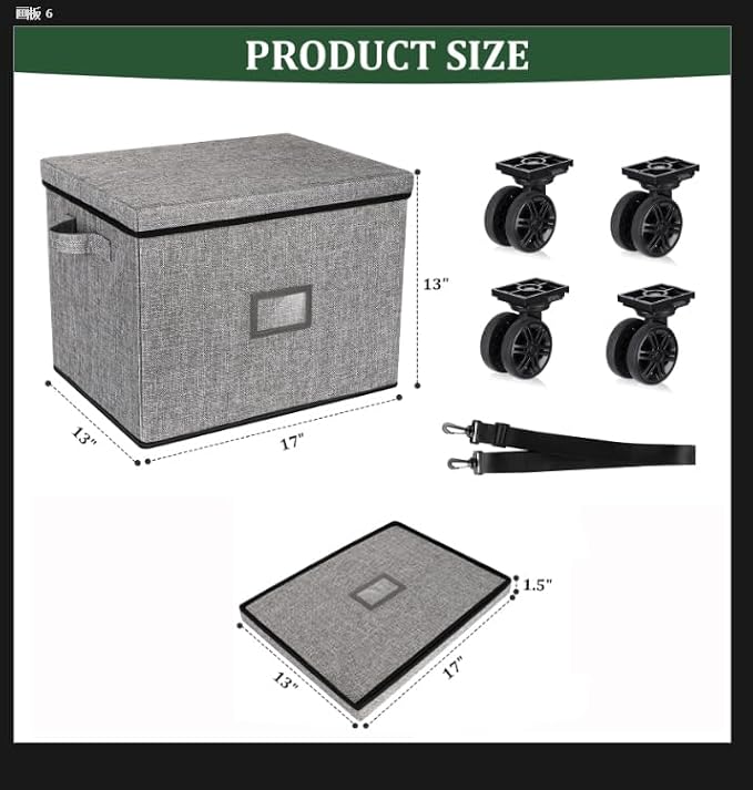 Lukeline Rolling Vinyl Record Storage Box, LP Record Storage Holds up 100 Single Records, Decorative Moving Box for Records, Vinyl Storage Organizer with Tow Rope and Double Handle