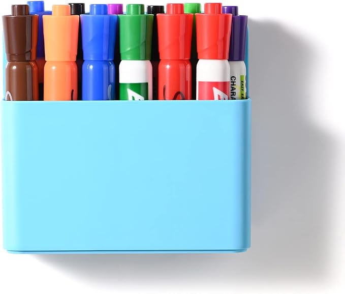 Blue Strong Magnetic Marker Holder/Dry Erase Pen Holder - Storage for Dry Erase Marker, Eraser, Bottle Opener, Remote Controls, Notes - Ideal for Magnetic Board, Fridge Door, and Locker