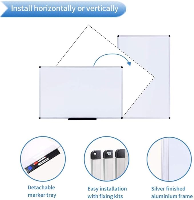 VIZ-PRO Magnetic Dry Erase Board 48 X 24 Inches, Silver Aluminium Frame, with 3 Colored Erasers and 12-Count Markers