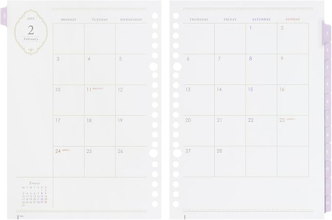 Maruman LD283DB-26 Personal Organizer Refill, 2026 A5 Loose Leaf Diary, Elegant Monthly, 20 Holes, Lavender