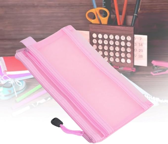10Pcs Double Layer Mesh File Pouches – Nylon Zipper Bags for A6 Paper Storage, Organize Office Supplies Cosmetics Travel 20.5 x 12 cm(Pink)