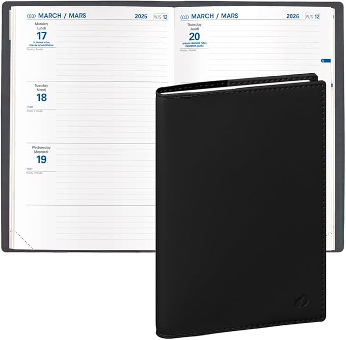Quo Vadis 2026 Hebdo - Bi-Lingual (EN/FR) - Weekly/Monthly Planner - 12 Months, Jan. to Dec. - 6 1/4 x 9 3/8" - Smooth Faux Leather Soho Black Covers - Productivity Time Management Organizer