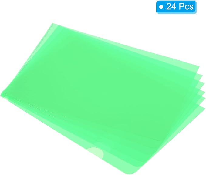 PATIKIL l Type Folders 24 Pack 8.9 x 6.3 Inches A5 Plastic Clear Document Folder File Jacket Sleeves Project Pockets, Green
