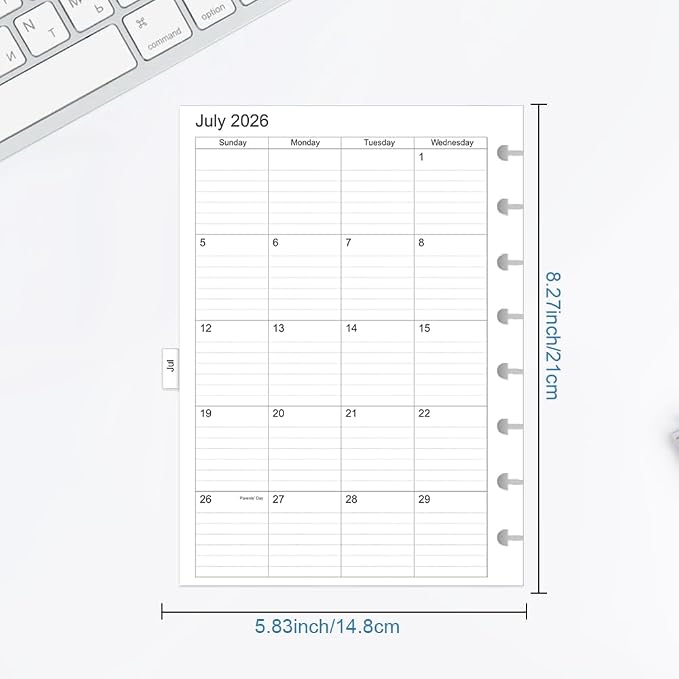2026-2027 Monthly Planner Refills, Two Pages Per Month,Jan 2026 to Dec 2026, A5 Size,5.8" x 8.25",8-Discbound，2026-2027 Monthly Planner Inserts