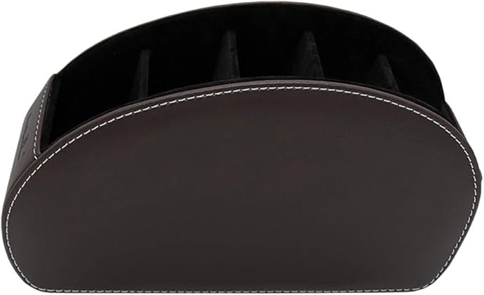 Remote Control Holder Organizer with Metal Bottom Stable Table Desk Leather Control Storage TV Remote Control Organizer with 5 Spacious Compartments (Brown with Metal Bottom)