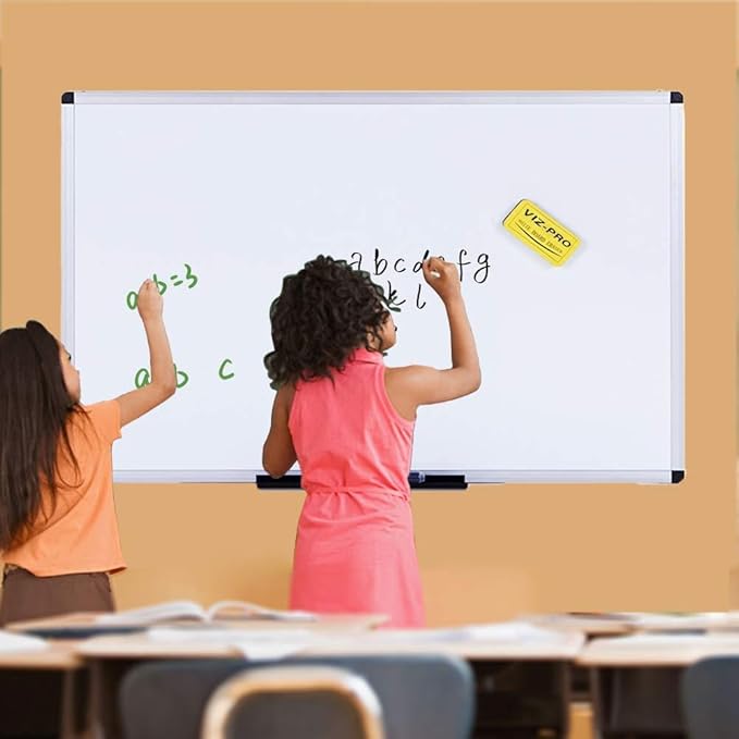 VIZ-PRO Dry Erase Board/Magnetic White Board, 48 X 32 Inches, Silver Aluminium Frame, with 12-Count Markers