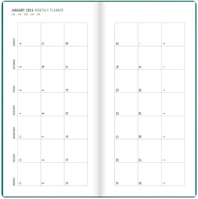 Letts of London® 2026 Woodland Weekly/Monthly Planner, 12 Months, January to December, Slim Pocket Size, 6.625" x 3.25", Sewn Binding, Embossed Cover, Multilingual, Green (C082545-26)