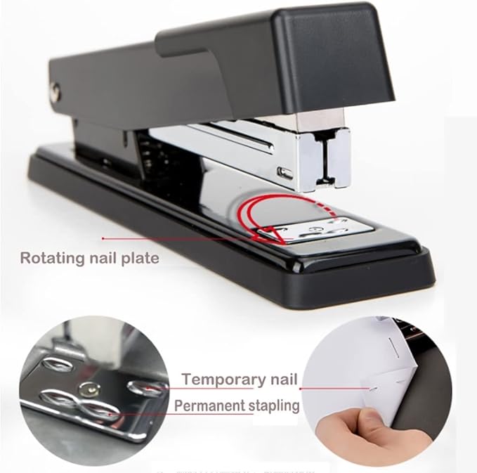 Desk Stapler Metal Office Stapler Simple Stapler for Binding 25 Pages Black and Silver for Choice Suitable for Office Or Desk School Supplies (Color : A, Size : Large)