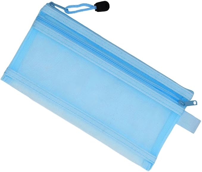 10Pcs Double Layer Mesh File Pouches – Nylon Zipper Bags for A6 Paper Storage, Organize Office Supplies Cosmetics Travel 20.5 x 12 cm(Blue)