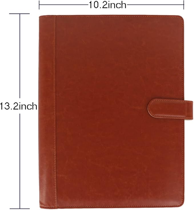 Professional Portfolio Leather Business Padfolio Notebook with Letter Size Clipboard, A4 Portfolio Binder & Organizer Folder (Brown)